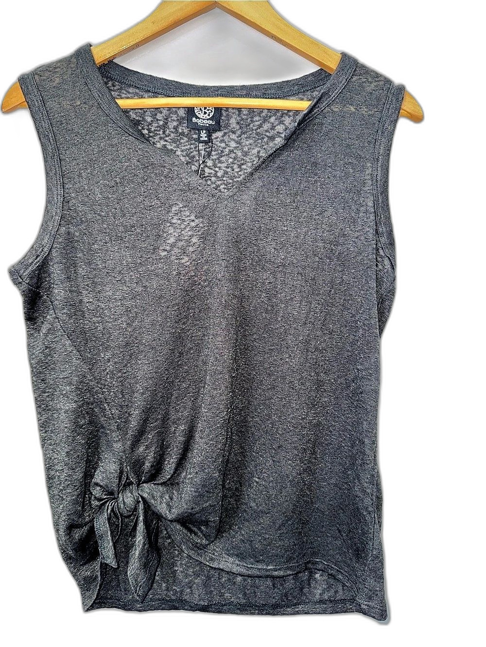 Bobeau Gray Sleeveless Top Women’s Large Petite Knot Tie Front NWT !